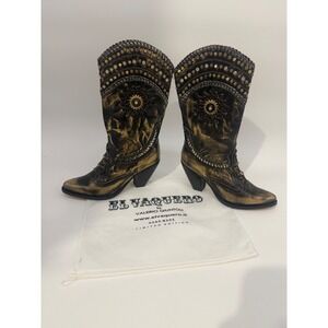 El Vaquero NIKITA Brush Oro Gold Metallic Ankle Boots 37 Italy Retail $1200